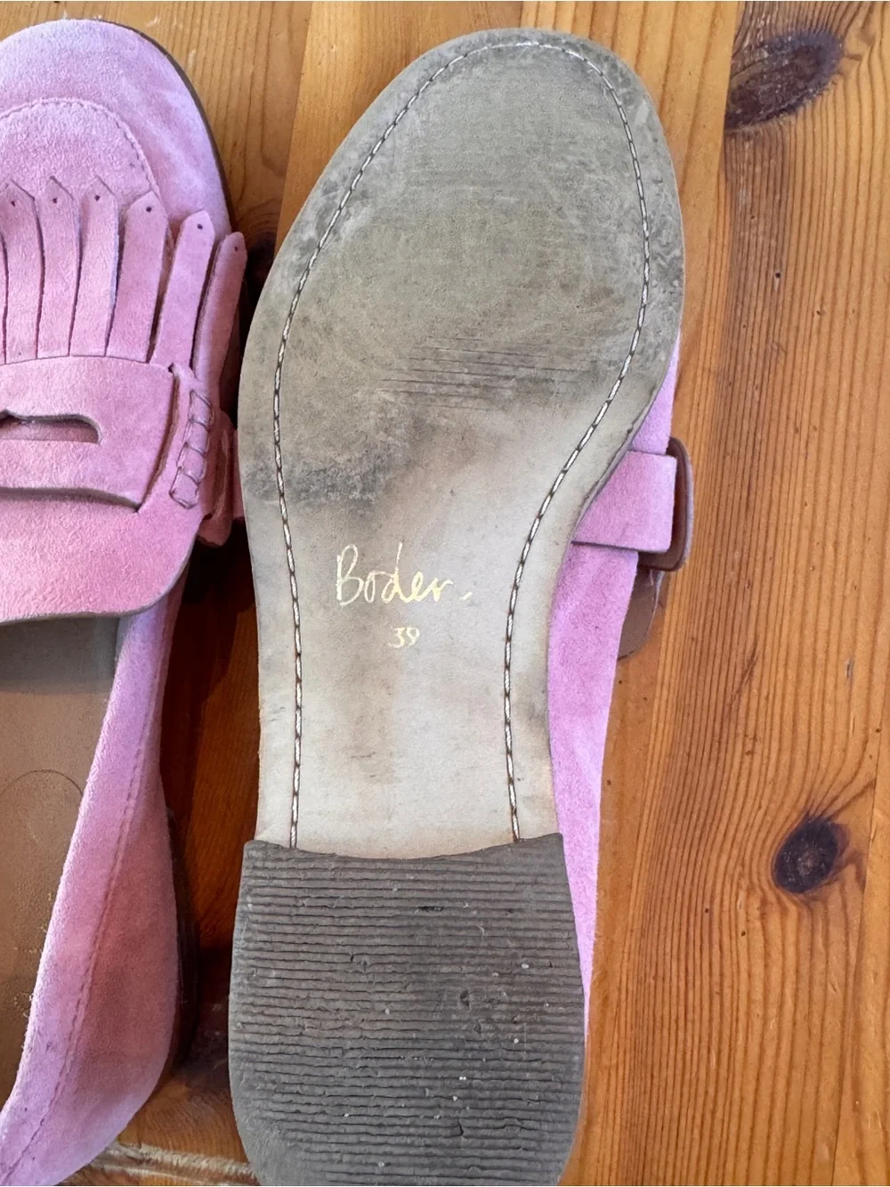 Boden Pink Suede Fringe Loafers